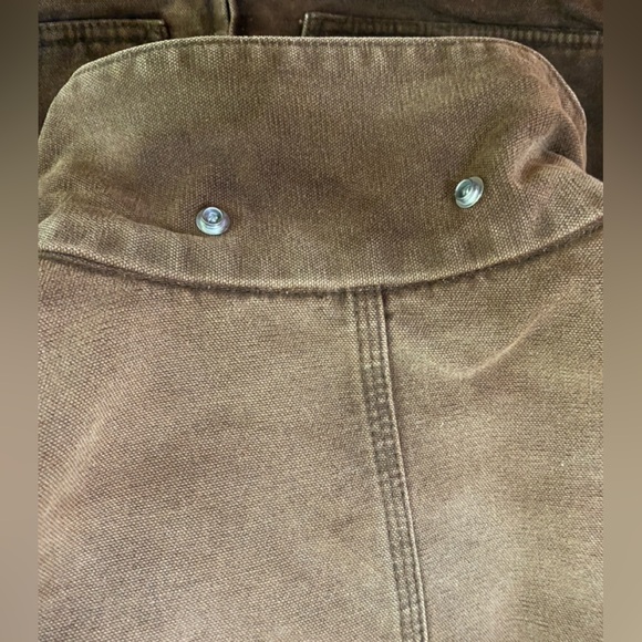VINTAGE carhartt Dark Brown Sun Faded Canvas Lined Chore Utility Barn Jacket L - Picture 11 of 13